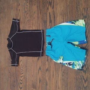ZeroXposur Boys Swim Suit Bathing Trunks Sz 5/6 & SandNSun Rashguard Sz 8/10